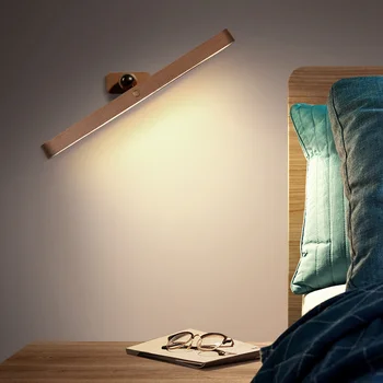 Деревянный ночник USB Перезаряжаемый Аварийный светодиодный Портативный фонарь с магнитным поворотом на 360 ° С регулируемой Яркостью Сенсорный датчик Зеркальный Свет