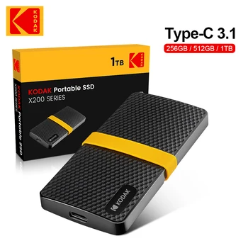 Внешний SSD-накопитель KODAK X200 объемом 1 ТБ, 512 ГБ, 256 ГБ: мини-портативное хранилище USB3.1 для ноутбуков, смартфонов, PS4, ПК, MAC и телевизоров