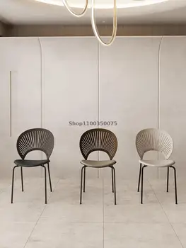 Дизайнерский стул в виде ракушки, Современный Минималистичный Домашний Железный Обеденный стул, Кофейня, Чистый Красный ресторан, Креативный стул со спинкой