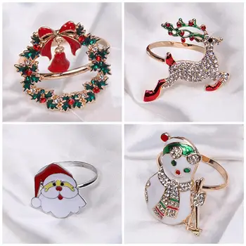 Рождественское кольцо для салфеток Массивное металлическое кольцо для салфеток Праздничные держатели для салфеток Снеговик Санта Клаус Северный Олень Елка Стол на Рождество