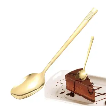 Десертная ложка Золотая ложка для взбивания с длинной ручкой Золотые чайные ложки Серебряная ложка Большие суповые ложки для домашней кухни Ресторана