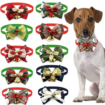 50шт галстуков-бабочек для домашних собак Рождественские галстуки-бабочки для маленьких собак с колокольчиком для милых маленьких собак и кошек Модные аксессуары для ухода за домашними собаками и кошками