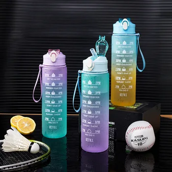Новая бутылка для воды градиентного цвета большой емкости, матовая чашка, пластиковая соломенная чашка, спортивная портативная чашка для воды, Спортивная чашка для воды на открытом воздухе