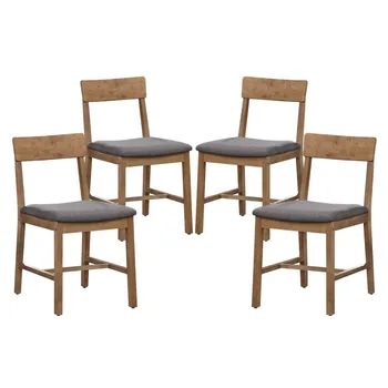 Деревянный обеденный стул, 4 комплекта, цвет орех, сиденье с серой тканевой обивкой, в комплекте 4 стула, бесплатная доставка