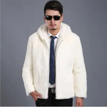Clobee Мужские пальто из искусственного меха 1 мужская роскошная зимняя меховая куртка размера плюс flurry white из искусственного меха норки с длинным рукавом и капюшоном M779