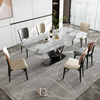 Мраморный обеденный стол light luxury high-end элитный бытовой прямоугольный натуральный цветной хрустальный камень luxury stone