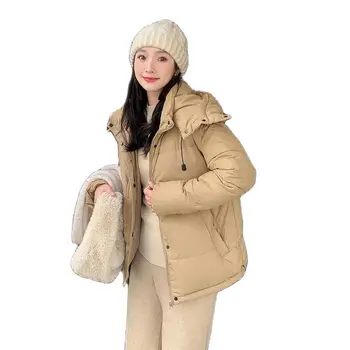 Повседневная короткая одежда с хлопчатобумажной подкладкой, сохраняющая тепло, Женская съемная шляпа, новинка зимы 2023, Свободная толстая одежда для взрывоопасного хлеба