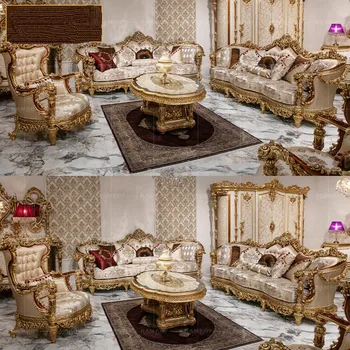 Массивный резной диван большого размера в европейском стиле из французской ткани для гостиной, роскошная мебель для виллы