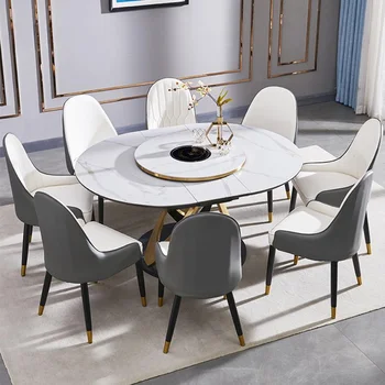Многофункциональный обеденный стол White Rock Board, Новый Легкий Роскошный Выдвижной кухонный стол с поворотным столом, Ресторанная мебель