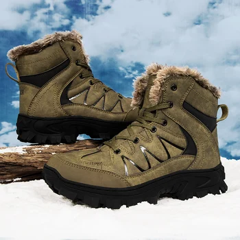 Мужские ботинки, зимние новые теплые плюшевые повседневные зимние ботинки, походные ботинки большого размера, нескользящие водонепроницаемые удобные хлопчатобумажные ботинки
