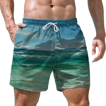 Мужские шорты с 3D принтом Sea Wave Модный тренд Мужские пляжные шорты Мужские шорты в стиле отпуска Летние высококачественные мужские шорты
