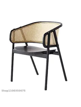Обеденный стул из ротанга в скандинавском стиле с подлокотниками из цельного дерева, Дизайнерский стул для отдыха, кресло для художественной книги, Современный