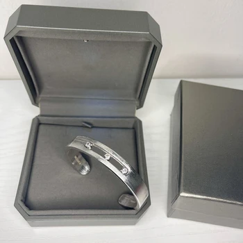 Роскошный бутик ювелирных изделий, новый мужской открытый браслет с гладкими тремя бриллиантами s925, Рождественский подарок