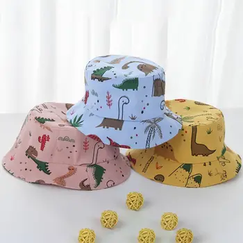 Детские шапочки-ведерки с рисунком динозавра из мультфильма для мальчиков и девочек, милая детская рыбацкая шляпа с животными, летняя панама для малышей, солнцезащитная кепка, капор