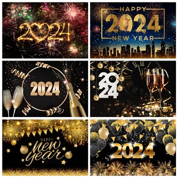 Фон для вечеринки с Новым годом, Обратный отсчет времени, Фейерверк для вечеринки в канун Нового года 2024, Декор для вечеринки в канун Нового года, Баннер, Фон для фотостудии, Реквизит