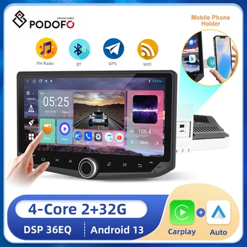 Podofo 1din Автомобильный GPS Стерео Радио Android 13 2 + 32G Carplay Android Auto Bluetooth WIFI DSP FM-Радиоприемник Держатель Телефона