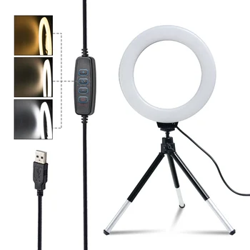 SH 16cm 6-дюймовый Кольцевой Светильник С Подставкой Для Штатива Usb Charge Selfie Led Лампа Dimmable Photography Light Для Фотостудии
