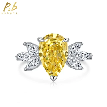 PuBang Fine Jewelry 100% Стерлингового серебра 925 Пробы, Коктейльное кольцо с бриллиантом из желтого муассанита для женщин, подарки для вечеринок, Бесплатная Доставка