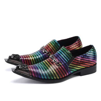 Модные мужские модельные туфли Zapatos для вечеринок и клубов с острым носком, дизайнерская мужская обувь из натуральной кожи в разноцветную полоску, деловая офисная обувь из натуральной кожи