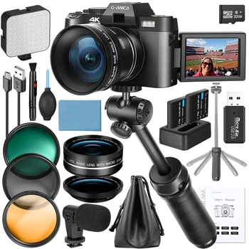 Цифровая камера G-Anica 4K для фотосъемки, 48-мегапиксельная камера для видеоблогинга для Youtube с микрофоном, Wi-Fi, 3-цветным фильтром и рукояткой для штатива