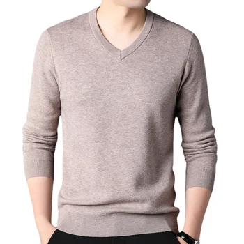Модные пуловеры TFETTERS Весна-осень, мужские свитера цвета хаки с V-образным вырезом и длинными рукавами, Мужская деловая классика, Вязаный топ, мужские топы