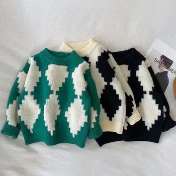 Шерстяной свитер для мальчиков, вязаный крючком, хлопковая ветровка 2023, Привлекательный теплый плотный осенне-зимний пуловер, детская одежда для подростков