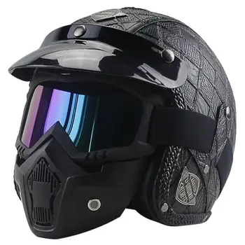 Новые ретро-шлемы из искусственной кожи 3/4 мотоциклетный Чоппер, велосипедный шлем с открытым лицом, винтажный мотоциклетный шлем