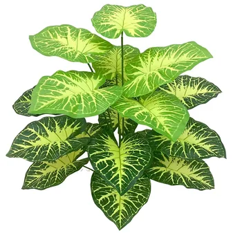 1 Букет Искусственных Растений Поддельный Зеленый Укроп Тропический Бонсай Большой Лист Таро 18 листьев Вечерние Свадебные Украшения