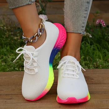 Женские массивные кроссовки с радужной подошвой, модная спортивная обувь на платформе для женщин, осенние дышащие теннисные кроссовки для женщин 2023