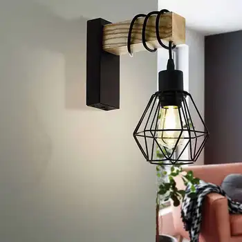 Американский стиль сельский креативный деревянный ретро настенный светильник из пеньковой веревки гостиная ресторан бар настенный светильник с сетчатым покрытием с одной головкой