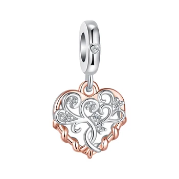 Серебряная роза 925 пробы, золотая бутик-подвеска love tree, подходит для pandora, оригинальный браслет, бусины, ожерелье, женские украшения 