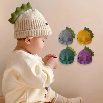 Динозавр Осенне-зимняя шапка ручной вязки для маленьких мальчиков и маленьких девочек, шапка ручной вязки для маленьких детей, детская шапочка для вязания крючком, детская шапочка