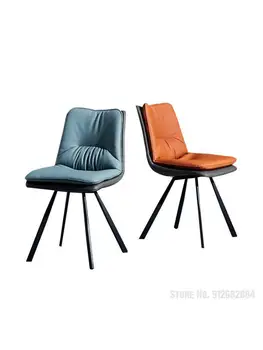 Обеденный стул Nordic luxury из двойной ткани, домашний современный простой обеденный стул с кожаной спинкой, обеденный стул с ножками из углеродистой стали