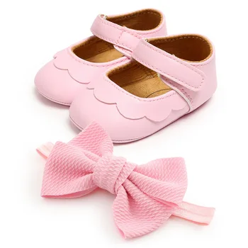 Обувь для девочек, первые ходунки для новорожденных малышей, детская обувь принцессы с бантом, нескользящая обувь на мягкой подошве, обувь для детской кроватки, лента для волос