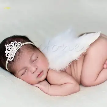 Реквизит для фотосессии новорожденных, повязка на голову с крыльями Ангела, комплект детской одежды