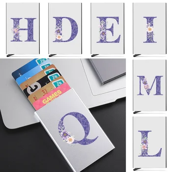 Мужской Кредитный тонкий алюминиевый металлический держатель для карт, ID Противоугонные кошельки, Портативный карманный футляр с фиолетовым цветочным письмом, коробка для кредитных карт 2023