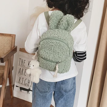 Детский плюшевый рюкзак для малышей, милая школьная сумка для детского сада с заячьими ушками, зимний теплый флисовый рюкзак, уличная дорожная сумка для мальчиков и девочек