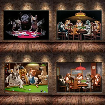 Собака Игральные карты Плакаты Бульдог Горилла Животные Картины на холсте Современные принты Настенное искусство Картина для украшения дома в гостиной