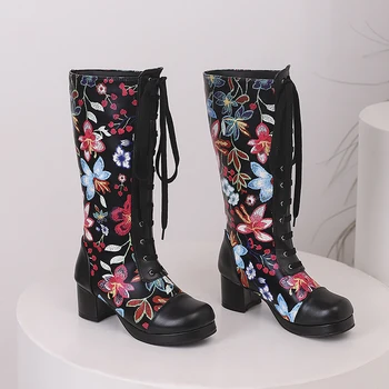 MODX/ Осенние модные ботильоны с милой вышивкой и перекрестной шнуровкой для девочек, вечерние туфли на платформе и высоком каблуке для принцессы 12 14 16 18