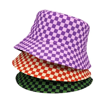 2022 Клетчатые шляпы-ведерки, рыбацкие кепки, женские мужские реверсивные Черно-белые клетчатые рыбацкие шляпы, Новый бренд