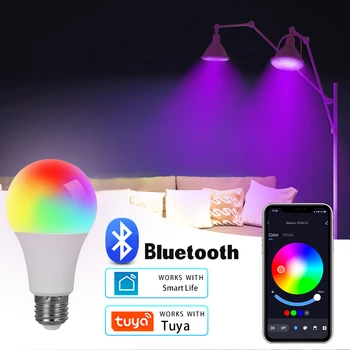 E27 Светодиодная Умная Лампа RGB Tuya Лампа Bluetooth APP Control Затемняемая Ампульная Светодиодная Лампа 15 Вт Домашняя Спальня Декор Для Рождественской Вечеринки