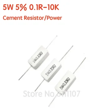 10 Шт./ЛОТ 5 Вт 5% Цементный резистор Силовое сопротивление 0,1 R ~ 10K 0,1R 0,5R 1R 10R 0.22 0.33 0.5 5.6 1 2 5 8 10 15 20 25 30 100 1K 10