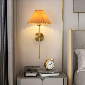 Домашний декор Прикроватная тумбочка для кабинета, спальни, Винтажные бра, настенное освещение, Современный минималистичный светодиодный плиссированный зонт, настенный светильник