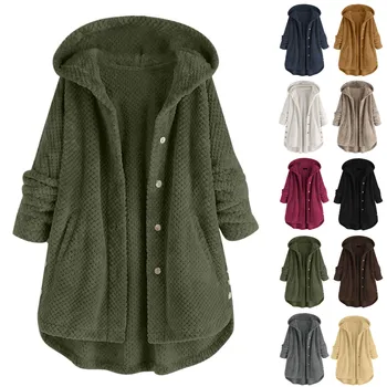 Женские пальто, куртка с пряжкой, модное свободное однотонное пальто с длинным рукавом, повседневные куртки больших размеров, женские зимние толстые теплые пальто с капюшоном