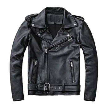 2023 Новая мужская Кожаная куртка, классические мотоциклетные куртки, Толстая мотоциклетная куртка из натуральной воловьей кожи, зимняя байкерская одежда, тонкие пальто