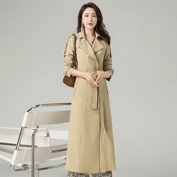 2023 новая высококачественная ветровка цвета хаки, женская весенне-осенняя куртка средней длины, модный темперамент, британский стиль, выше колена