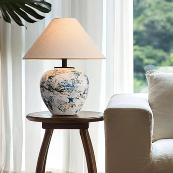 Настольная лампа в керамическом сосуде ручной работы, японский дизайнер для проживания в семье, гостиная, спальня, настольная лампа для прикроватной тумбочки