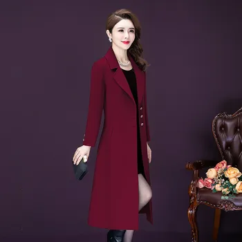 Осень-зима, новое модное шерстяное пальто, женская длинная шерстяная куртка для мамы среднего возраста, ветровка, тонкая верхняя одежда, женское пальто H2575