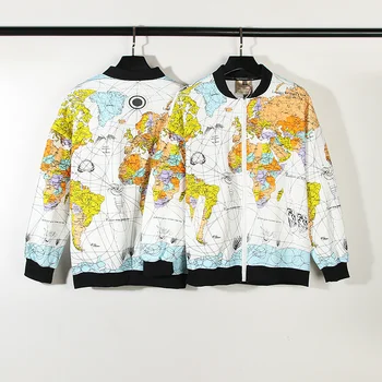 2023ss Японская уличная мода, куртка в стиле Святого, Мужская и женская Высококачественная куртка с принтом карты мира, пальто