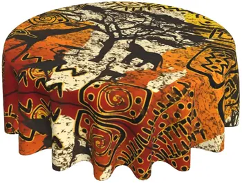 Африканские животные Круглая скатерть диаметром 60 дюймов Круглая крышка стола Украшение столешницы Пылезащитный от морщин Фуршетный стол для вечеринок